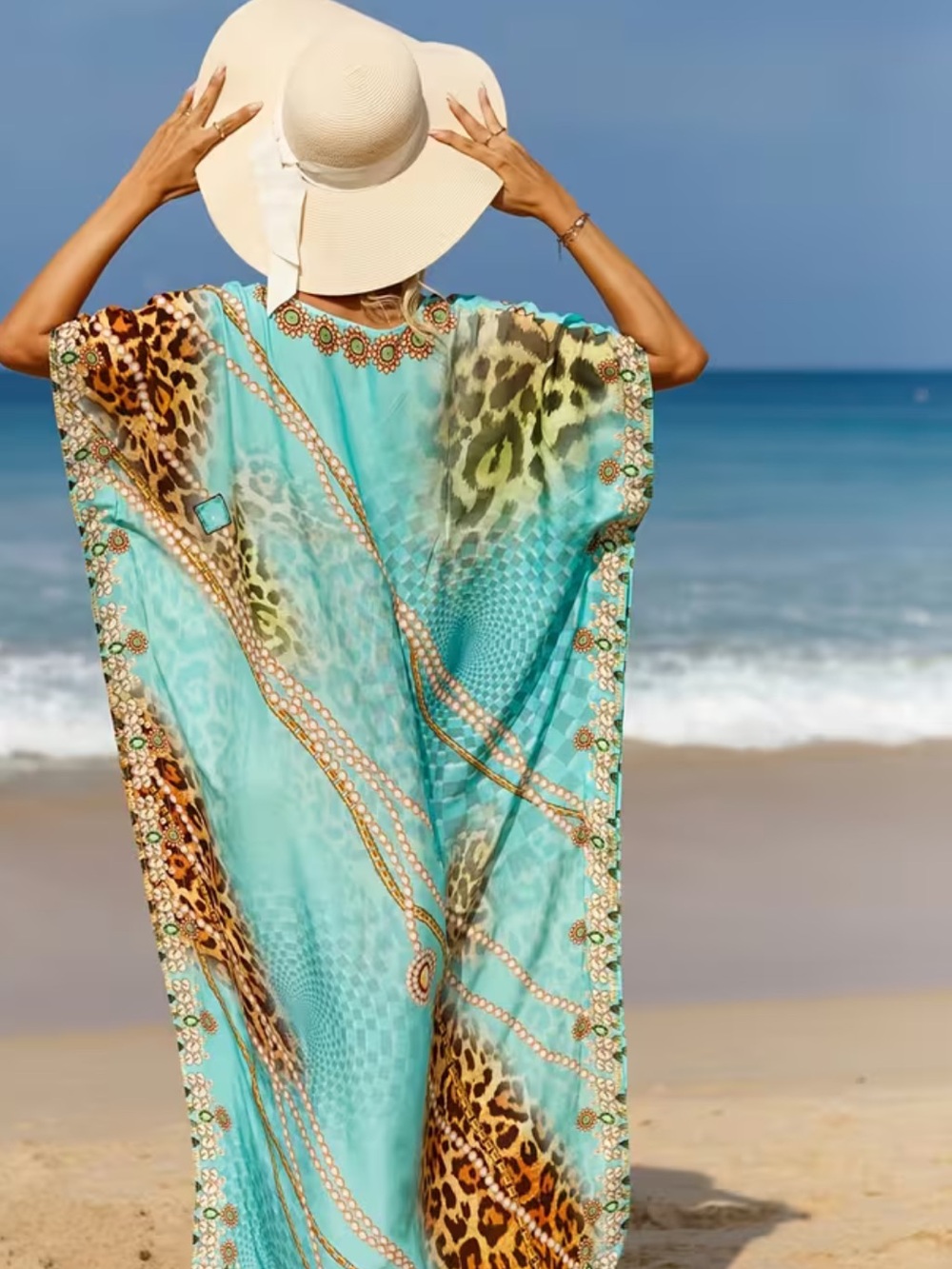 🌸HP 🌸Women's Plus Size Kaftan Bathing Suit Cover Up Batwing Dress Moroccan Mumu - Picture 4 of 11